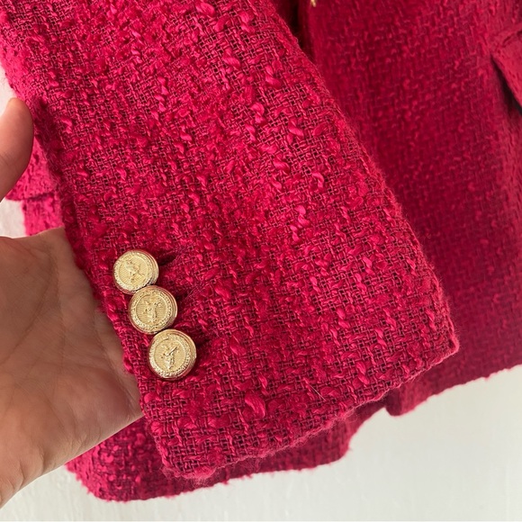 BLOGGERS FAVE Zara Raspberry Red Bouclé Tweed Blazer - Picture 14 of 16